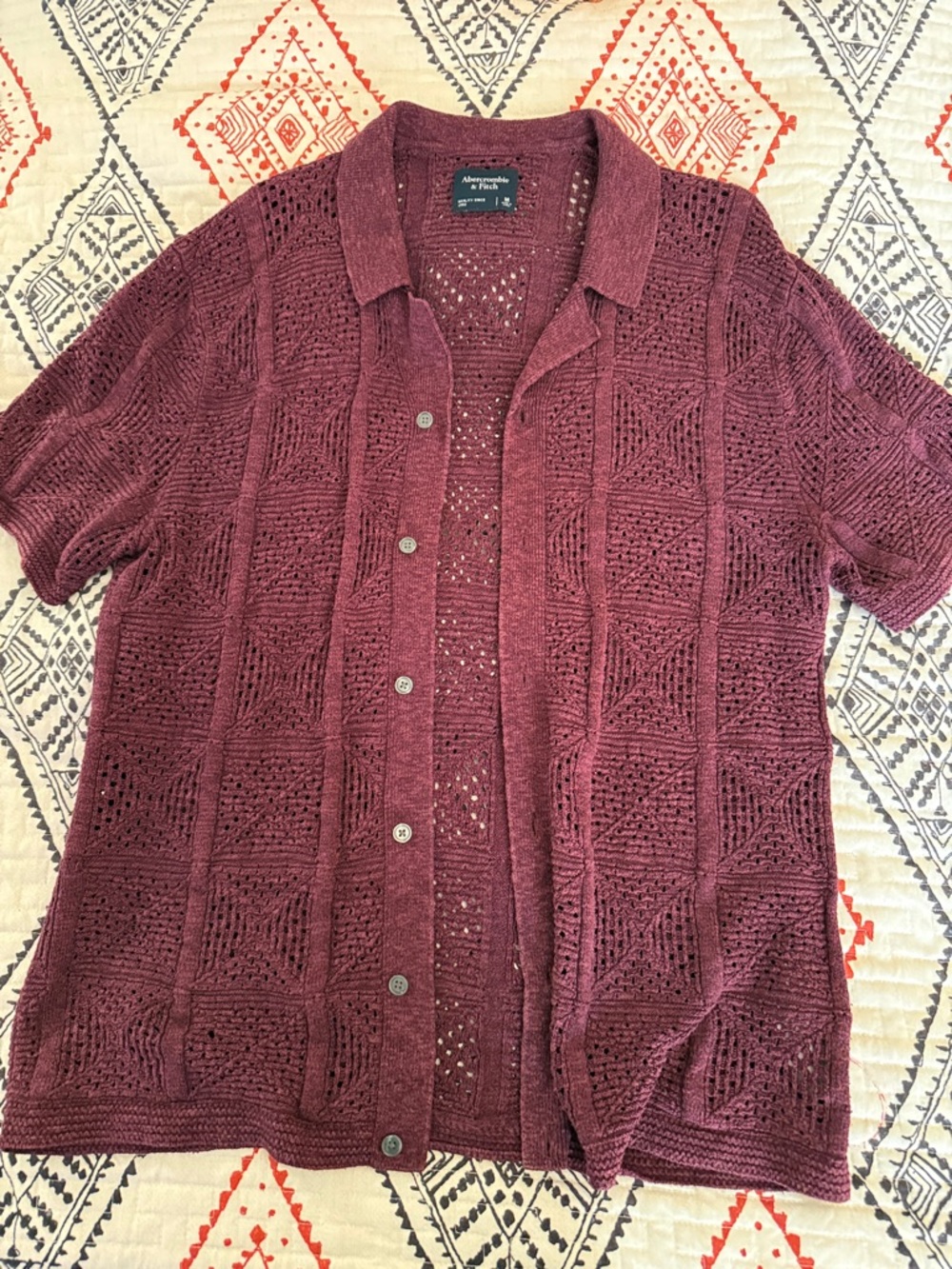 Abercrombie & Fitch Wine Open-Knit Button Front Cardigan